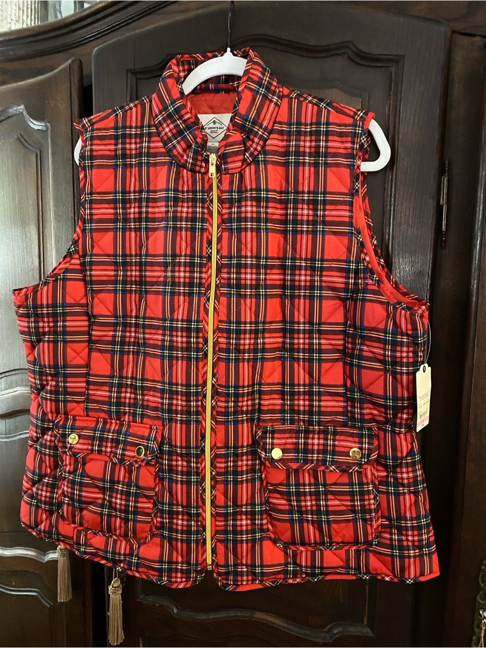St. John's Bay Red and Black Plaid Vest
